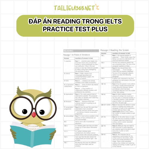 Đáp án Reading trong IELTS Practice Test Plus