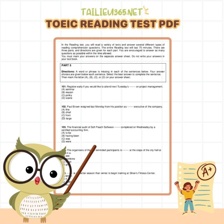 Download trọn bộ TOEIC reading test PDF kèm đáp án
